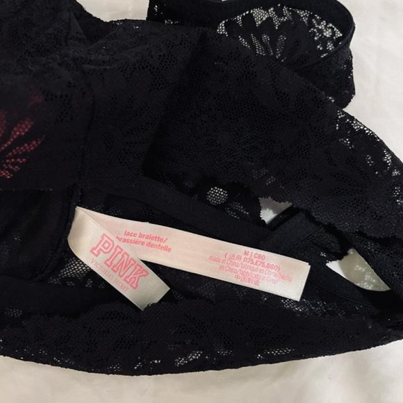 PINK (Victoria's Secret) Lace Push Up Bralette, Black, US M - Picture 4 of 4